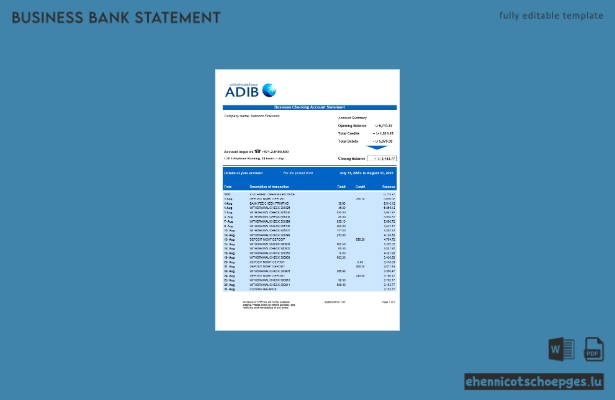 Beispiel eines Kontoauszugs des Abu Dhabi Islamic Bank-Girokontos (Word- und PDF-Datei)